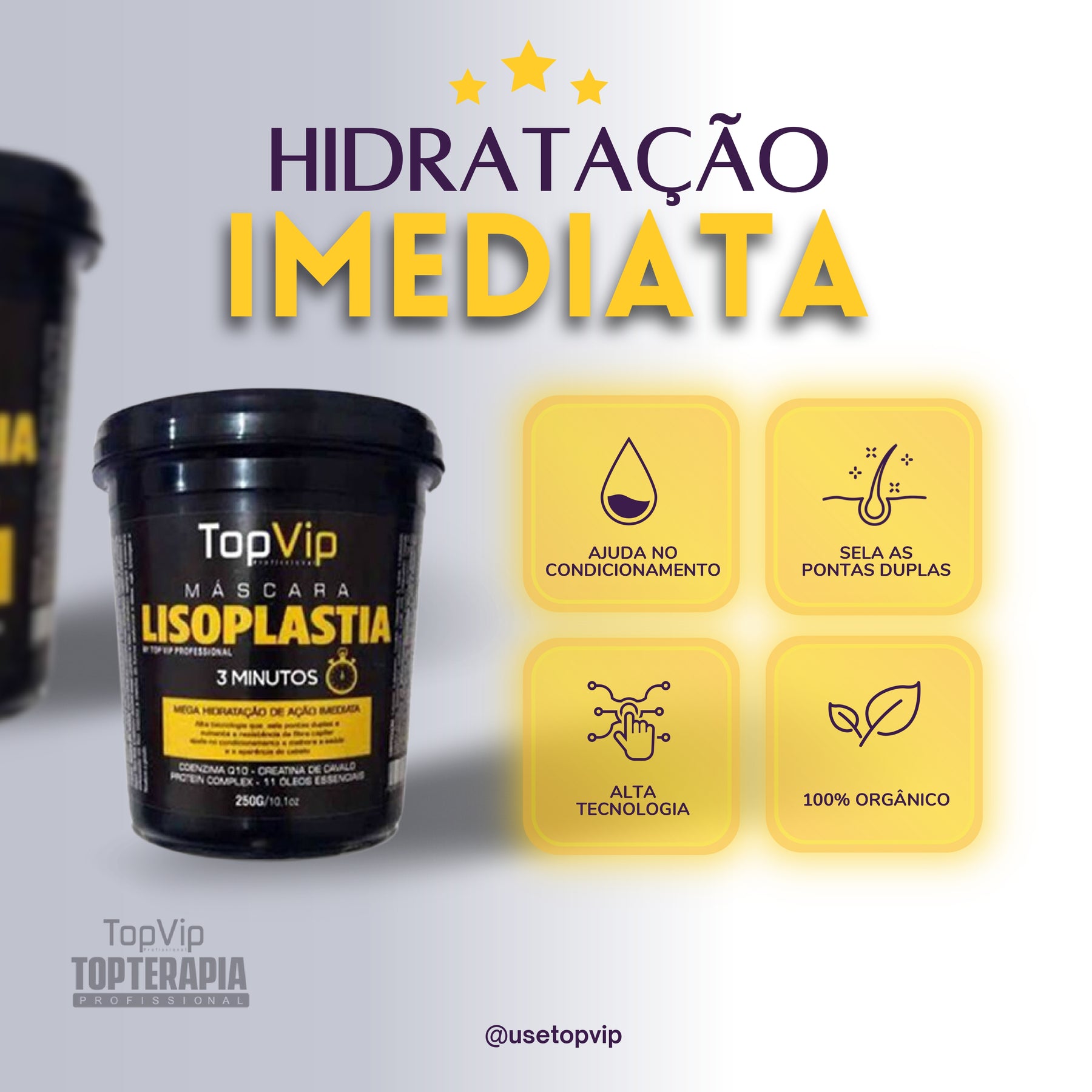Aplicação da Máscara Capilar Efeito Teia TopVip mostrando a textura exclusiva que envolve os fios